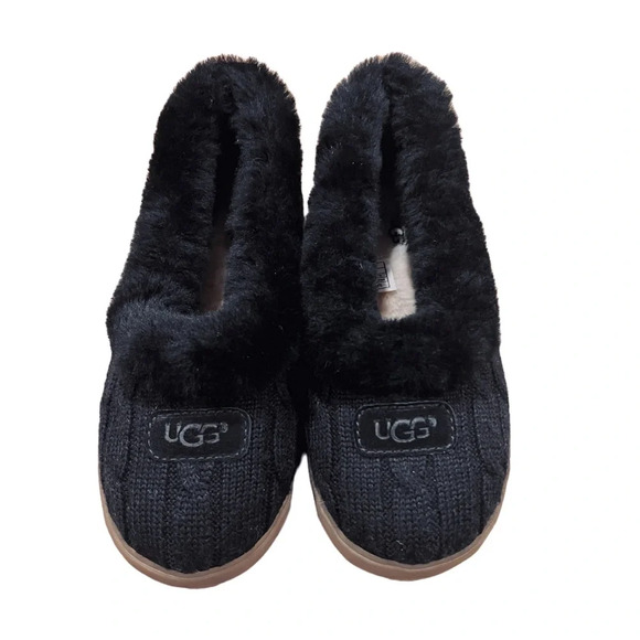 UGG Shoes - UGG Black Rylan Cable Knit Slippers Shoes Size 6